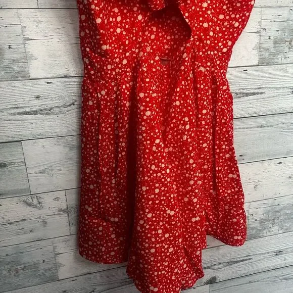 Shein Women's Ditsy Floral Tie-Knot Back Sleeveless Cami Romper Red Medium - Picture 3 of 8